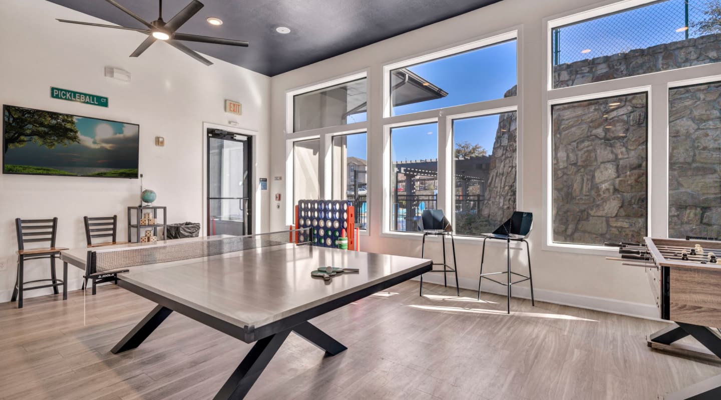 College dorm common room with ping pong table